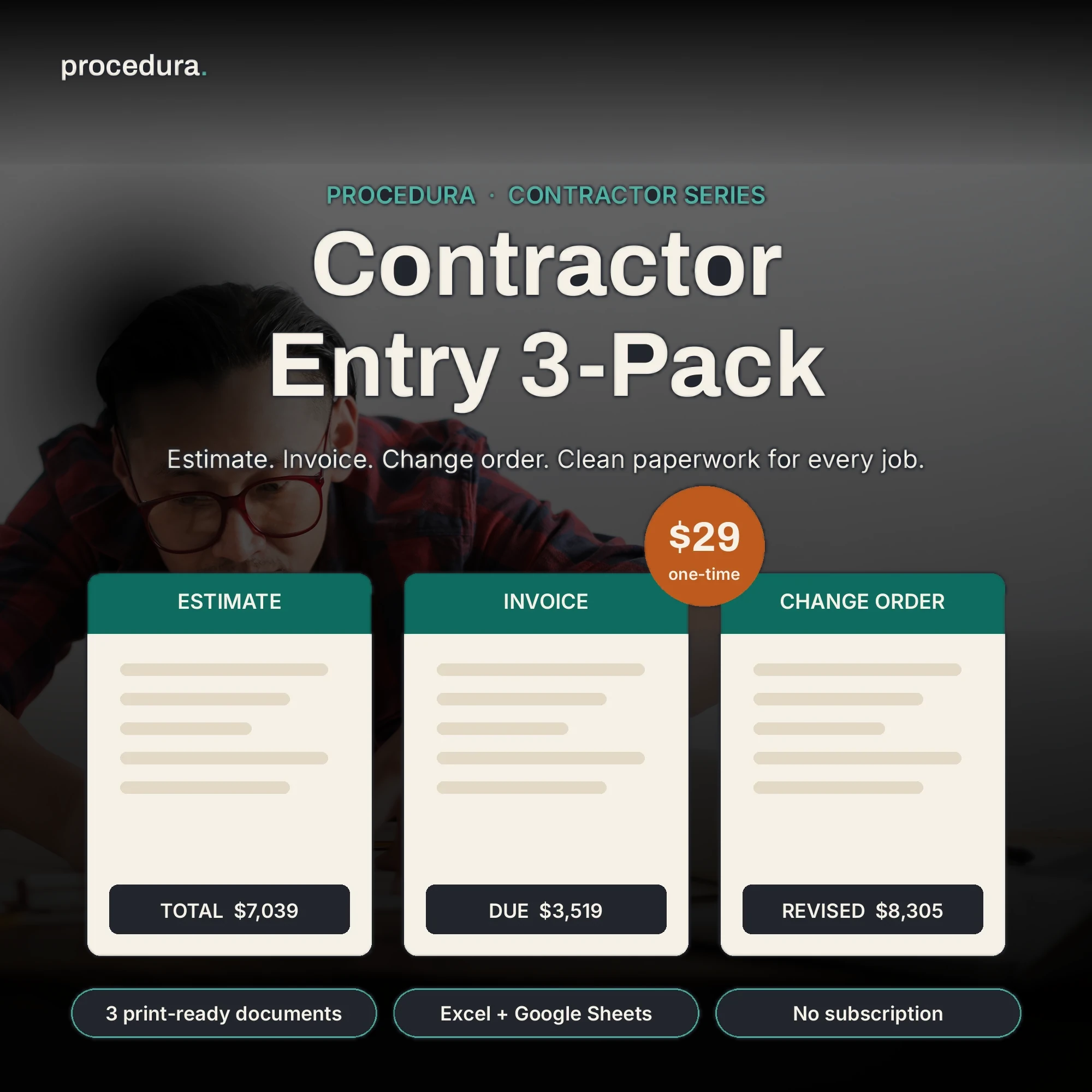 Contractor Starter 3-Pack: estimate, invoice, and change-order templates preview