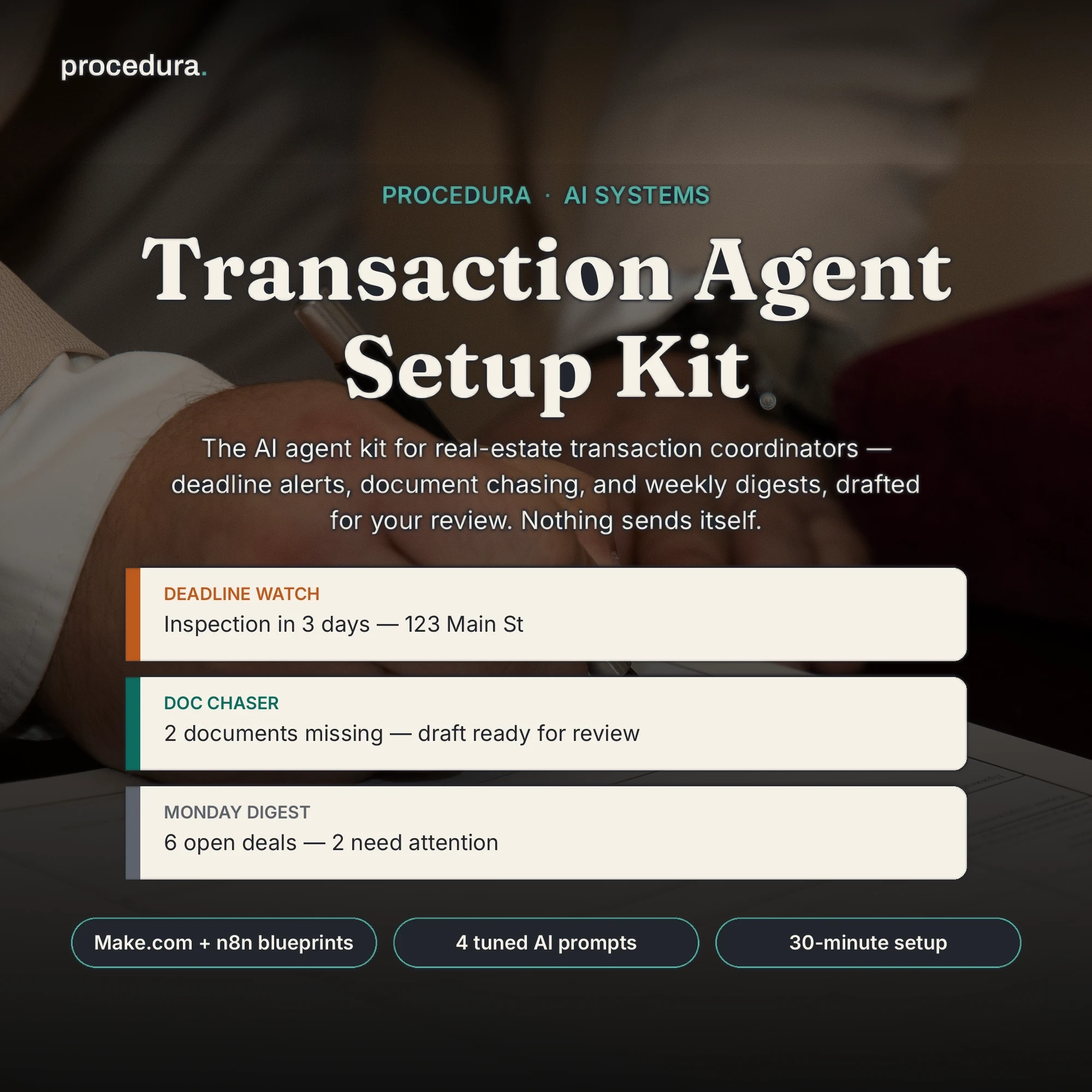 Transaction Agent Setup Kit: AI agent blueprints for transaction coordination preview
